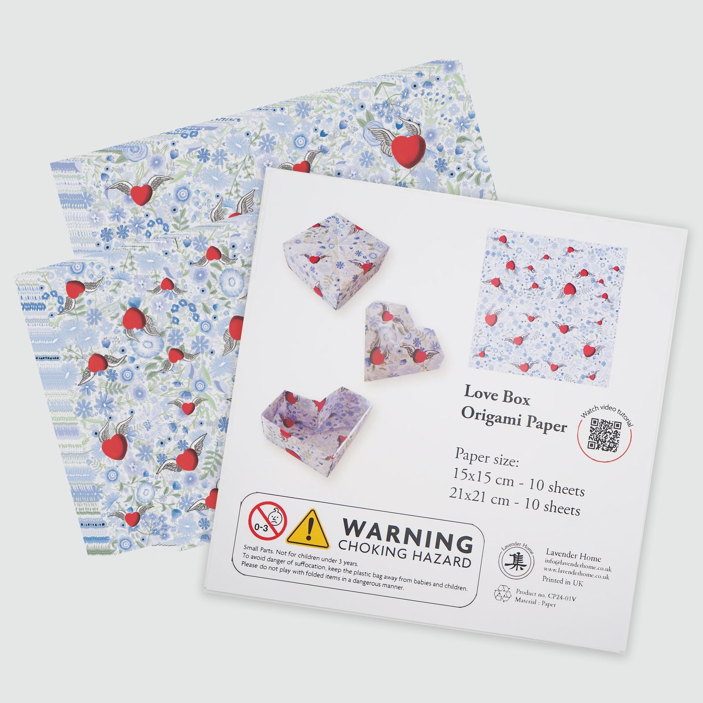 Love Box DIY Origami Paper Set, 15x15cm & 21x21cm