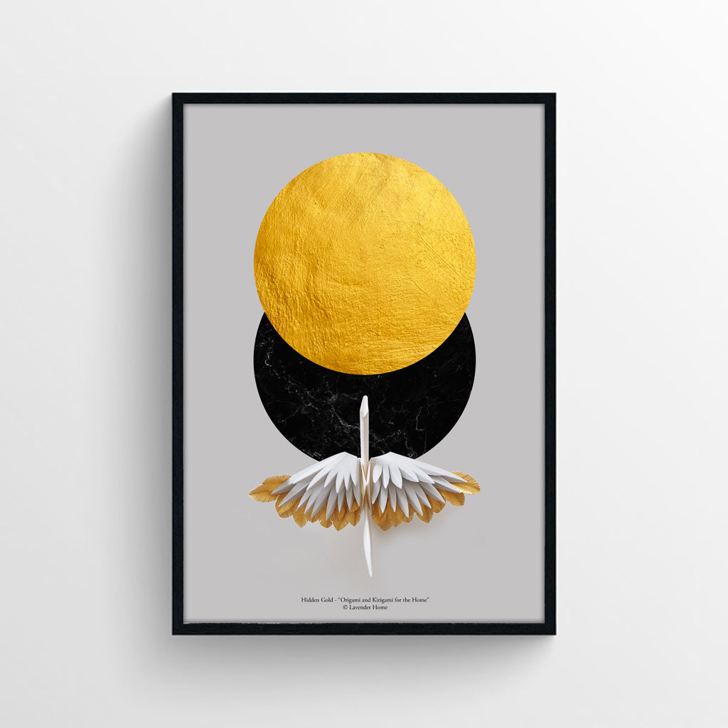 Hidden Gold Feathered Crane Poster