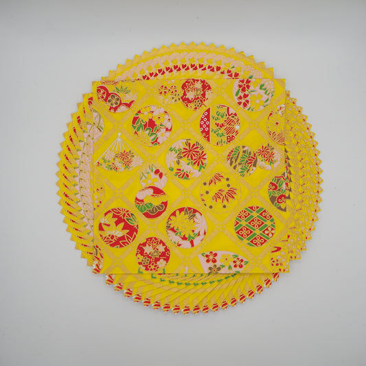 Paquete de 20 hojas de papel Yuzen Washi Origami HZ-199 14x14cm - Cestas Kagome Amarillo