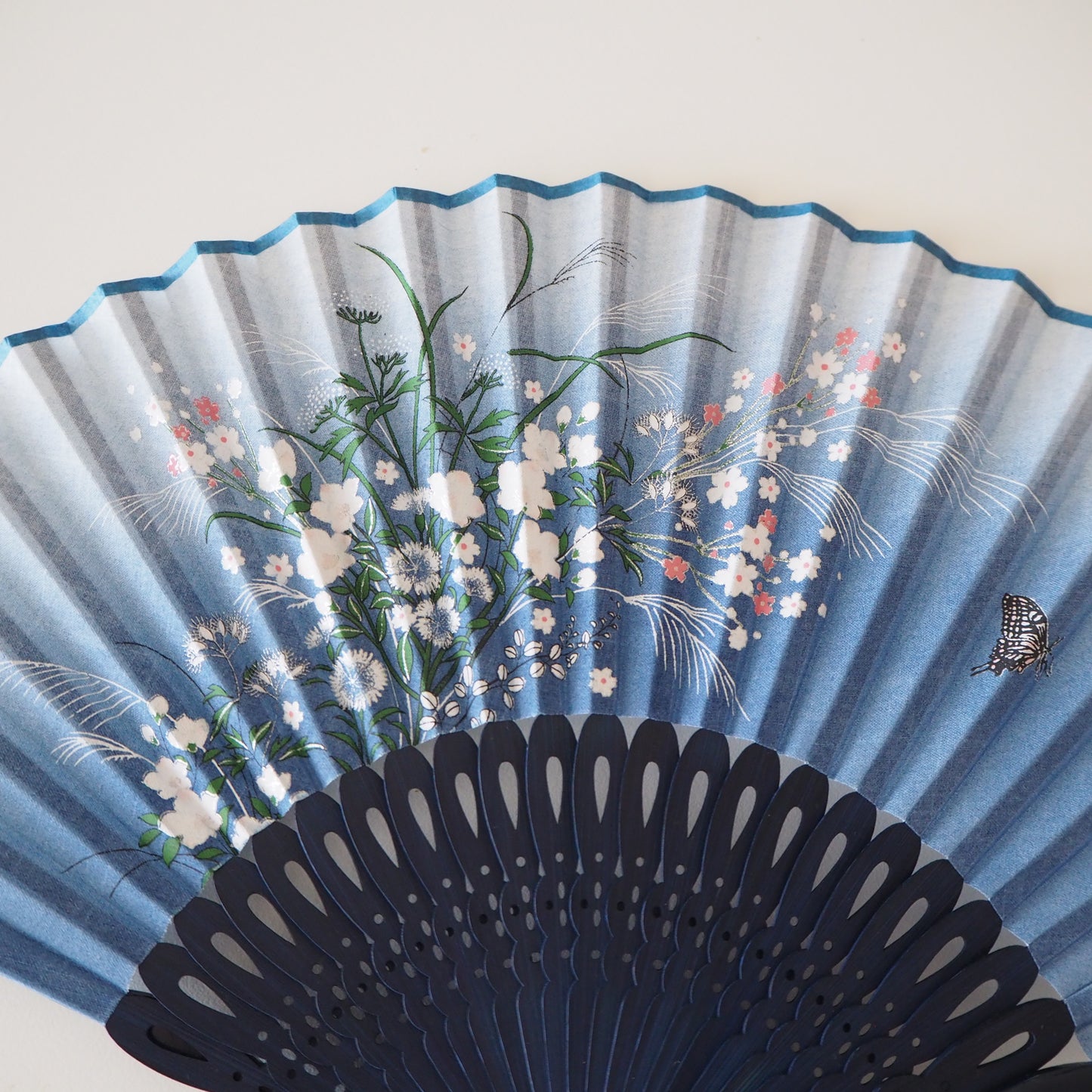 Folding Fan - Blue fan with Floral print
