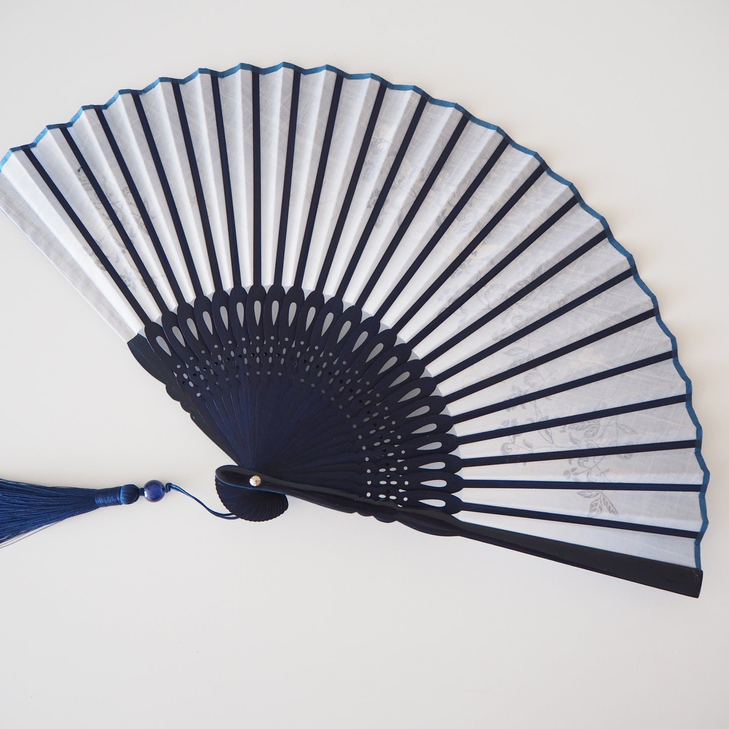 Folding Fan - Blue and White Floral Pattern