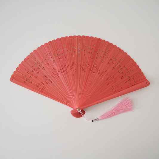 Wooden Folding Fan - Pink Plum