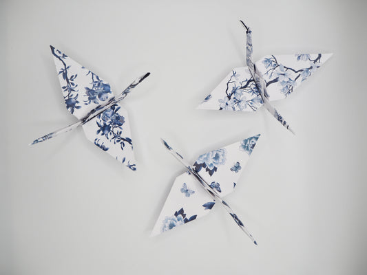 Pack of 10 Origami Cranes - Blue & White Porcelain