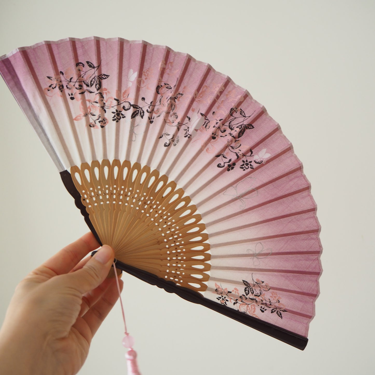 Folding Fan - Lilac and White Floral Pattern