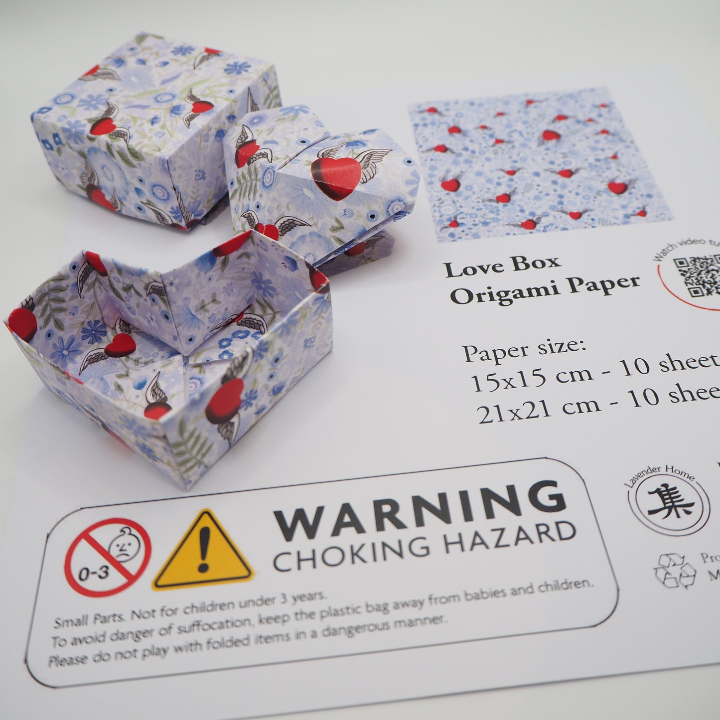 Love Box DIY Origami Paper Set, 15x15cm & 21x21cm