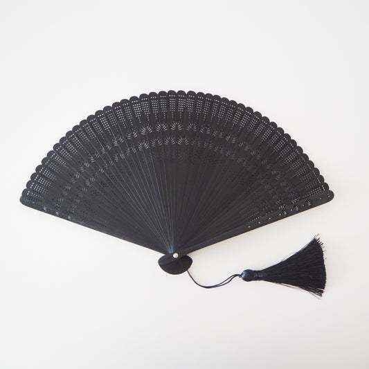Wooden Folding Fan - Palm, black