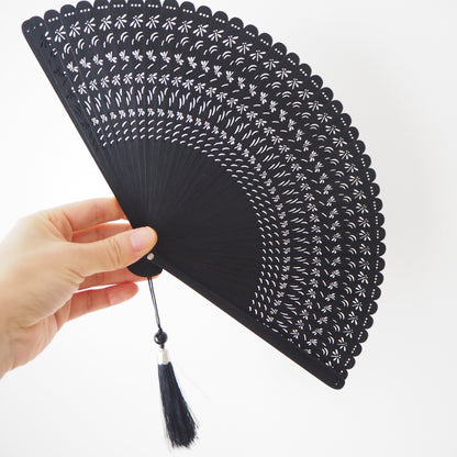 Abanico plegable de madera - Libélula, negro