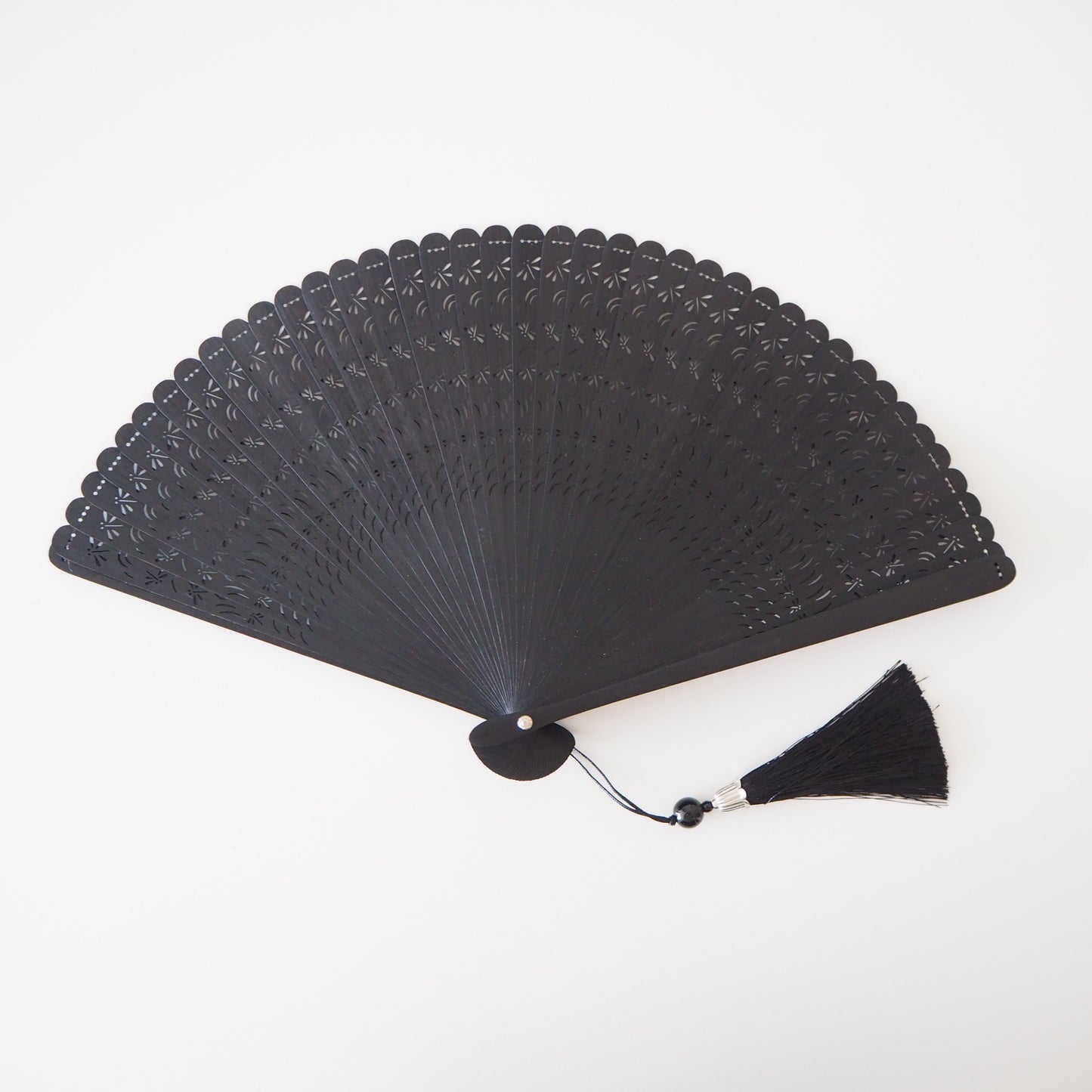 Abanico plegable de madera - Libélula, negro