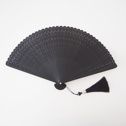 Abanico plegable de madera - Libélula, negro
