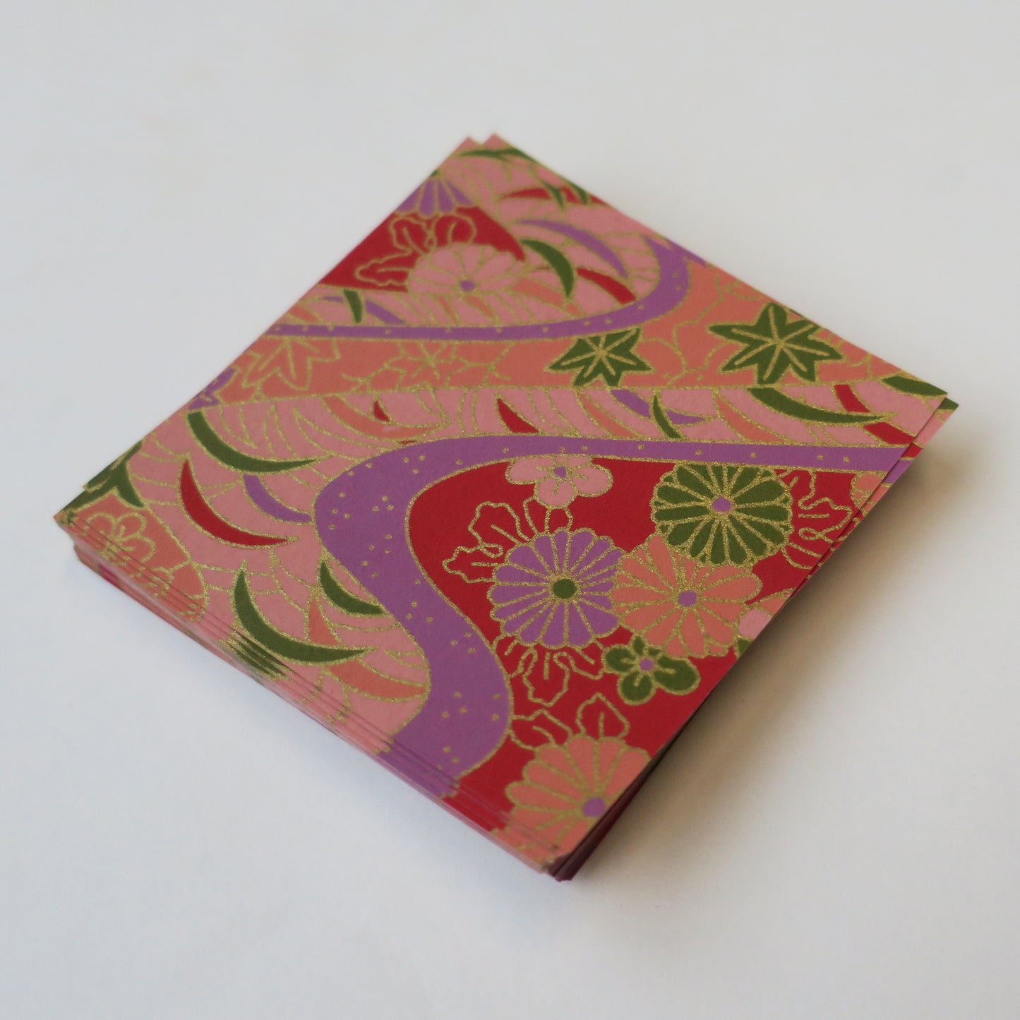 Paquete de 100 hojas de papel Yuzen Washi Origami de 7x7 cm HZ-037 - Crisantemo y hojas de arce rojas