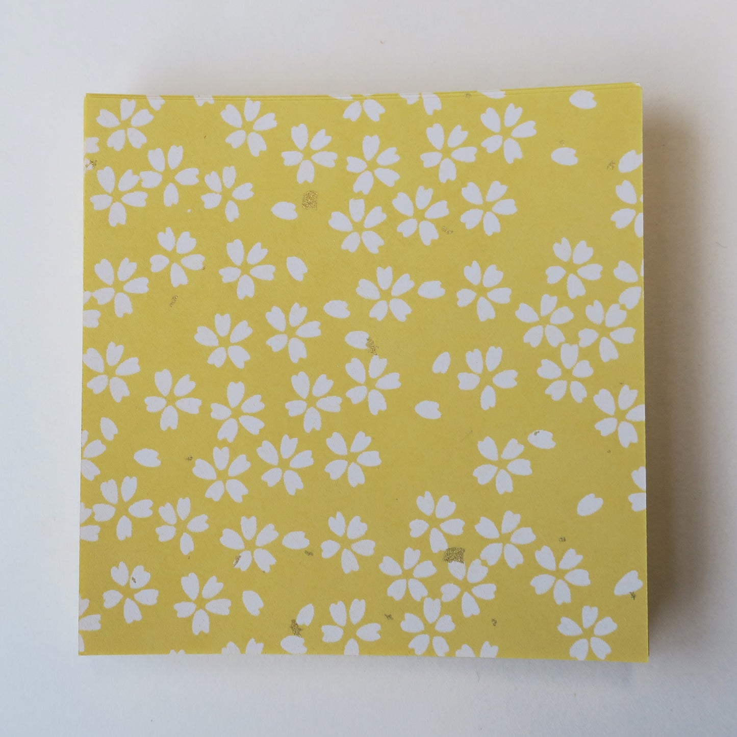 Pack of 100 Sheets 7x7cm Yuzen Washi Origami Paper HZ-187 - Small Cherry Blossom Yellow With Gold Freckles