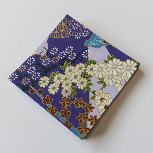 Pack of 100 Sheets 7x7cm Yuzen Washi Origami Paper HZ-310 - Evening Flower Water Garden