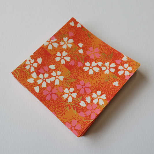 Pack of 100 Sheets 7x7cm Yuzen Washi Origami Paper HZ-342 - Cherry Blossom Orange Shade