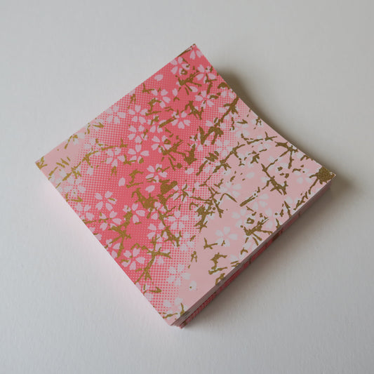 Pack of 100 Sheets 7x7cm Yuzen Washi Origami Paper HZ-380 - Small Cherry Blossom Pink Gradation