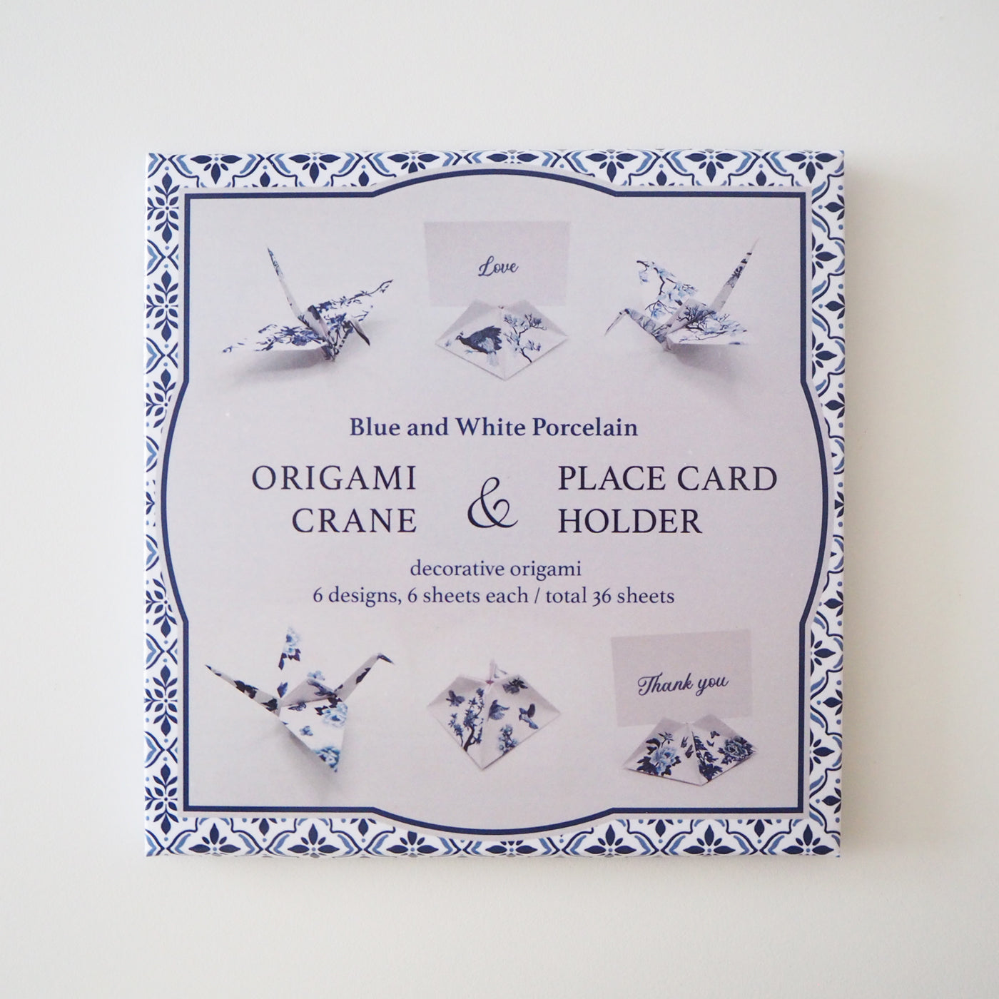 Kit de bricolage grue origami et porte-cartes en porcelaine bleue et blanche, 15x15cm