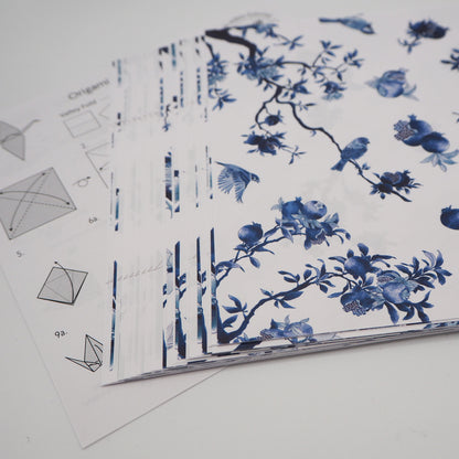 Kit de bricolage grue origami et porte-cartes en porcelaine bleue et blanche, 15x15cm