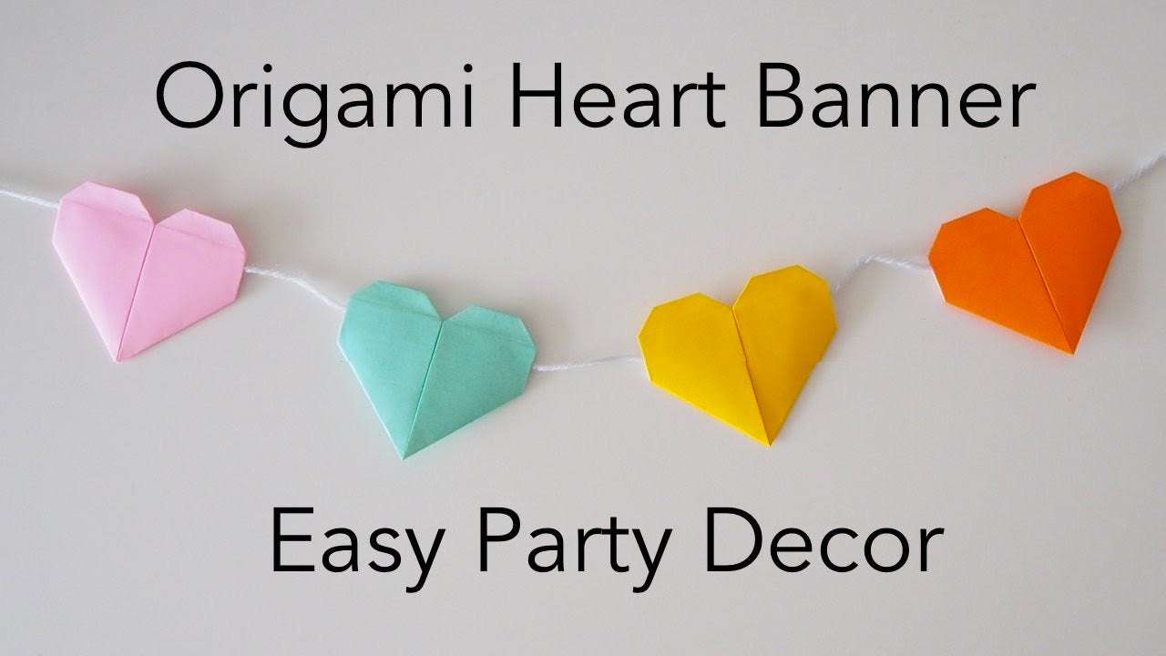 Load video: Fast &amp; Easy Origami Heart Banner Tutorial, Easy Party Bunting