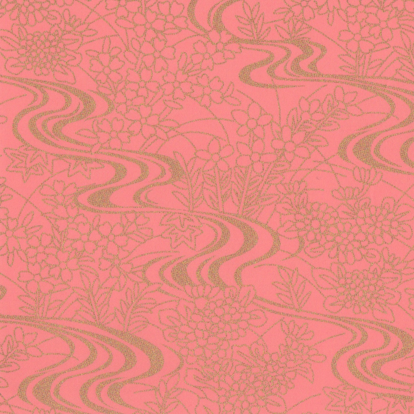 Pack of 20 Sheets 14x14cm Yuzen Washi Origami Paper HZ-085 - Pink Flowing Water Garden - washi paper - Lavender Home London