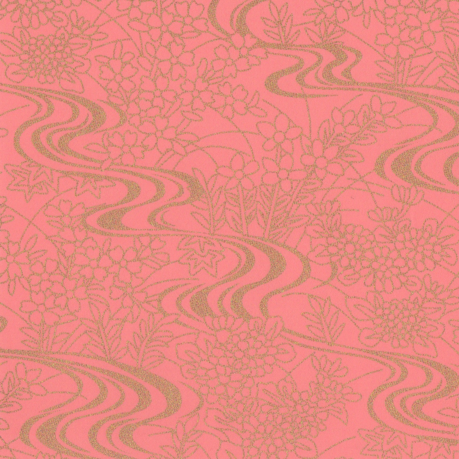 Pack of 20 Sheets 14x14cm Yuzen Washi Origami Paper HZ-085 - Pink Flowing Water Garden - washi paper - Lavender Home London