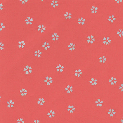 Pack of 20 Sheets 14x14cm Yuzen Washi Origami Paper HZ-108 - Small Silver Cherry Blossom Brown Red - washi paper - Lavender Home London