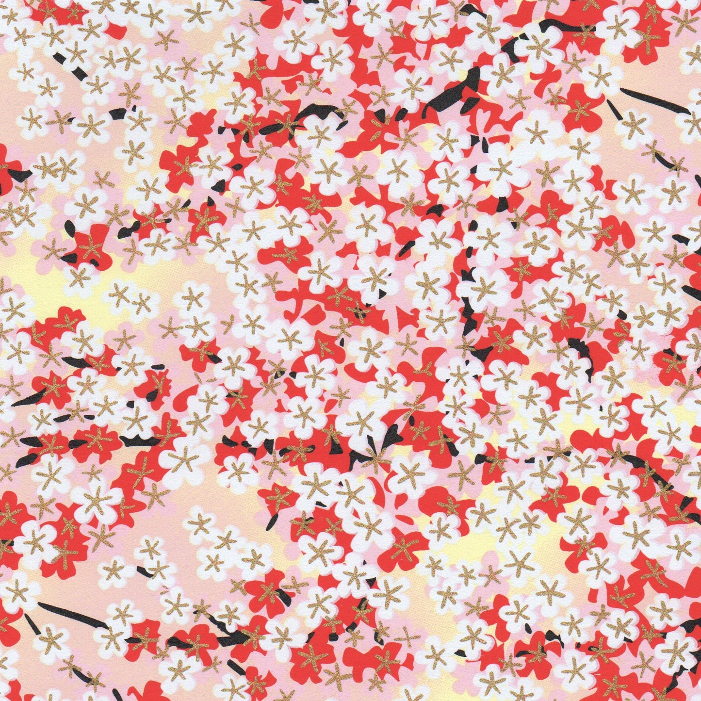 Pack of 20 Sheets 14x14cm Yuzen Washi Origami Paper HZ-354 - Pink, Red & White Cherry Blossoms - washi paper - Lavender Home London