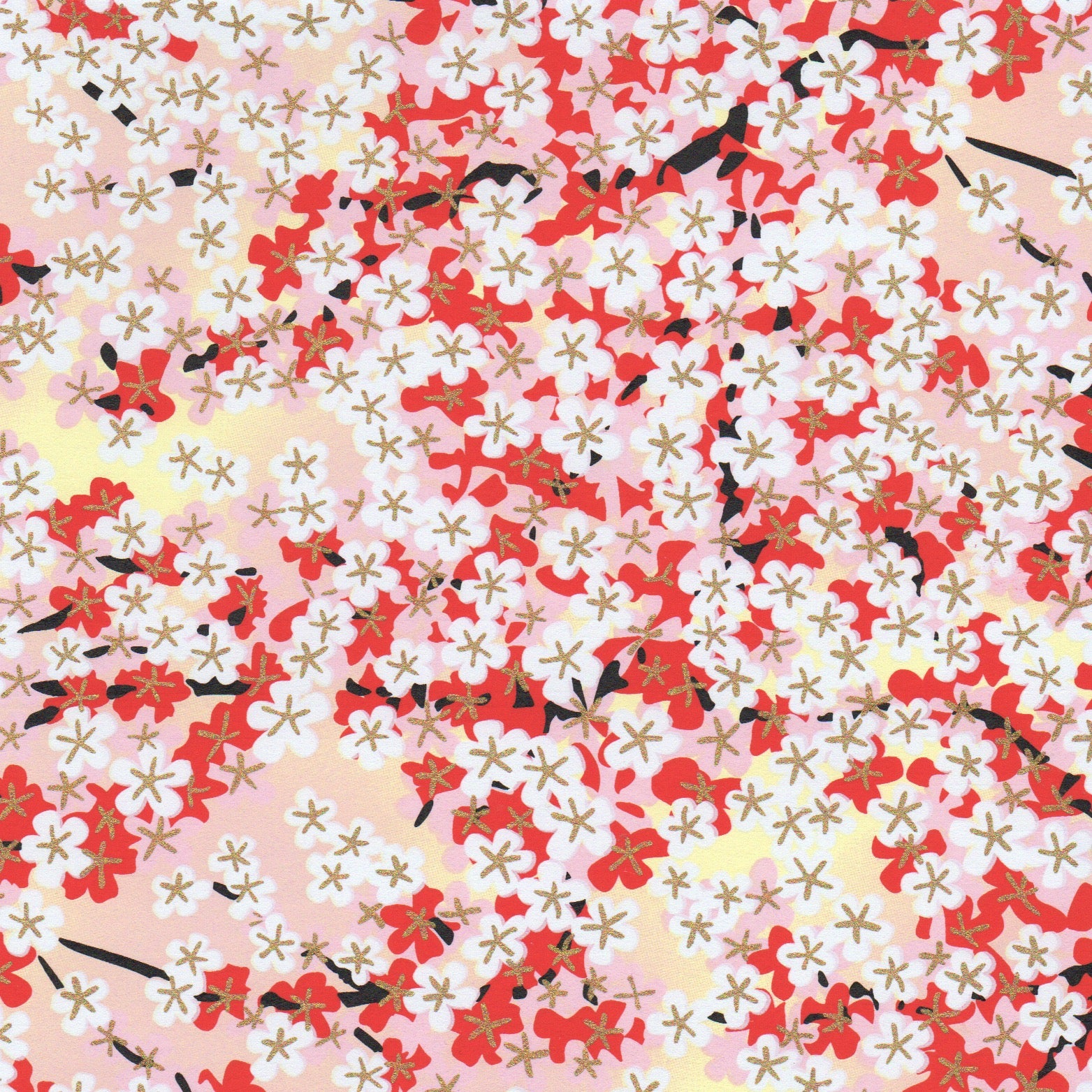 Pack of 20 Sheets 14x14cm Yuzen Washi Origami Paper HZ-354 - Pink, Red & White Cherry Blossoms - washi paper - Lavender Home London