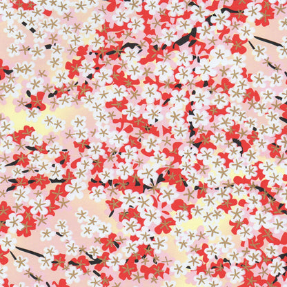 Pack of 20 Sheets 14x14cm Yuzen Washi Origami Paper HZ-354 - Pink, Red & White Cherry Blossoms - washi paper - Lavender Home London