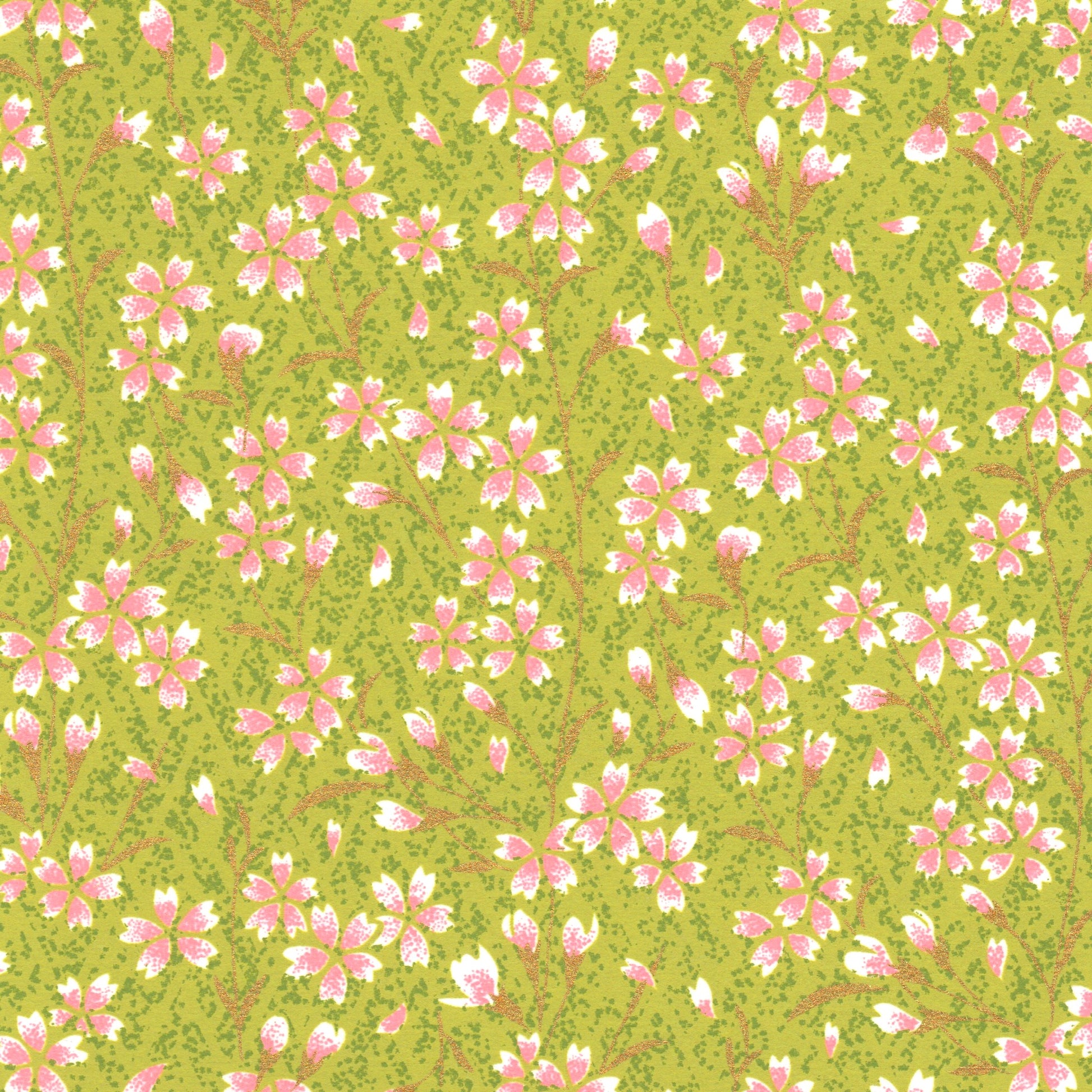 Pack of 20 Sheets 14x14cm Yuzen Washi Origami Paper HZ-379 - Pink Cherry Blossom Matcha - washi paper - Lavender Home London