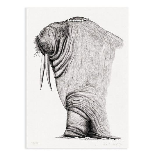 Animal Series Floating Zoo Art Print No.06 - The Princess Walrus - Print - Lavender Home London