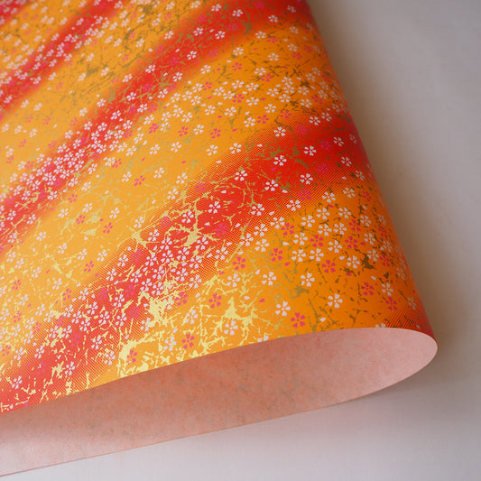 Yuzen Washi Wrapping Paper HZ-006 - Small Cherry Blossom Orange Gradation - washi paper - Lavender Home London