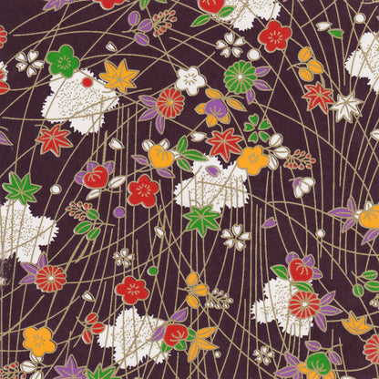 Pack of 20 Sheets 14x14cm Yuzen Washi Origami Paper HZ-009 - Plum Flowers & Maple Leaves Purple - washi paper - Lavender Home London