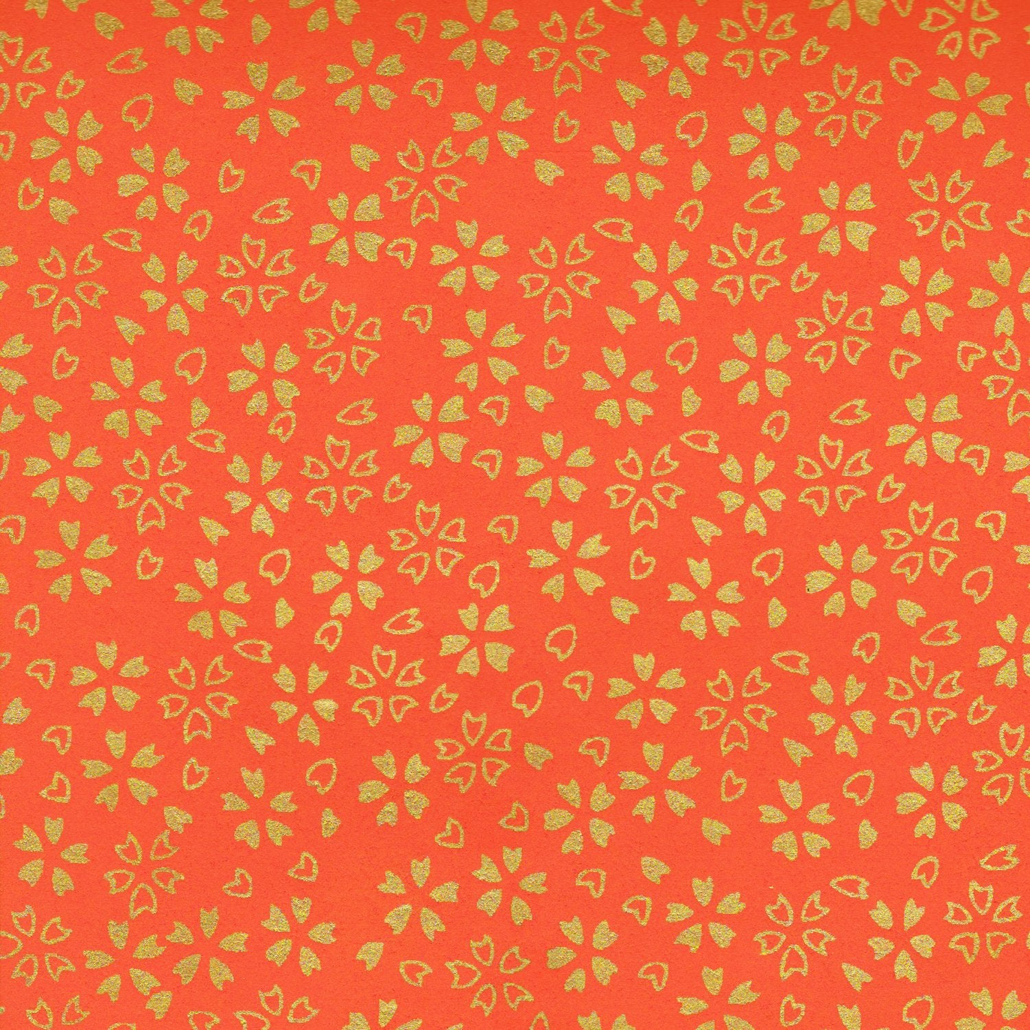 Pack of 20 Sheets 14x14cm Yuzen Washi Origami Paper HZ-018 - Gold Cherry Blossom Orange - washi paper - Lavender Home London