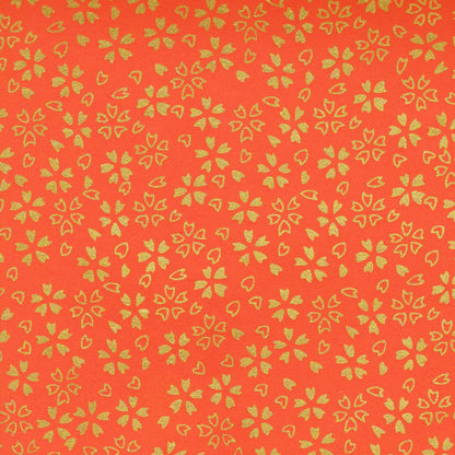 Pack of 20 Sheets 14x14cm Yuzen Washi Origami Paper HZ-018 - Gold Cherry Blossom Orange - washi paper - Lavender Home London