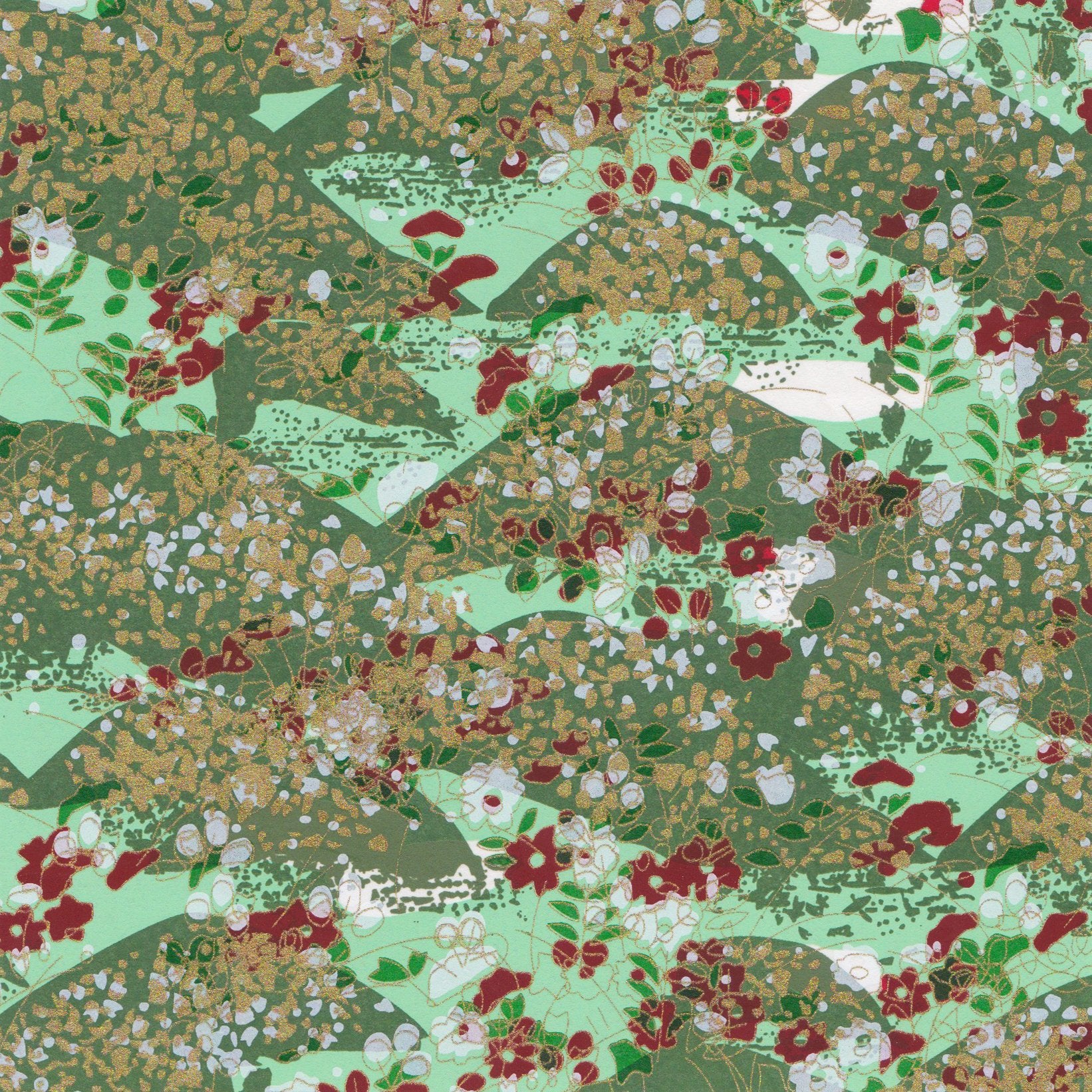 Pack of 20 Sheets 14x14cm Yuzen Washi Origami Paper HZ-031 - Mint Green Garden - washi paper - Lavender Home London