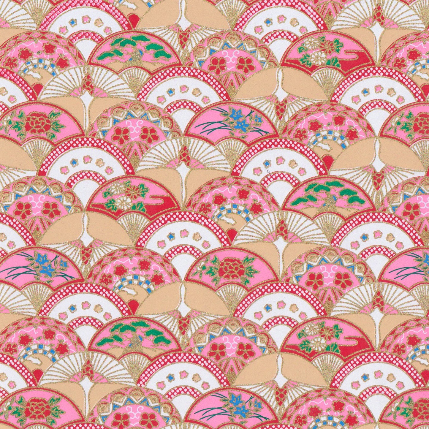Pack of 20 Sheets 14x14cm Yuzen Washi Origami Paper HZ-032 - Gorgeous Floral Fans & Crane Circle - washi paper - Lavender Home London