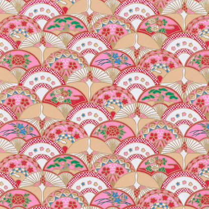 Pack of 20 Sheets 14x14cm Yuzen Washi Origami Paper HZ-032 - Gorgeous Floral Fans & Crane Circle - washi paper - Lavender Home London