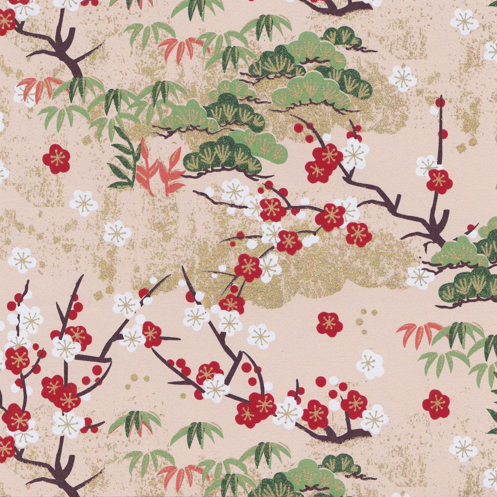 Pack of 20 Sheets 14x14cm Yuzen Washi Origami Paper HZ-070 - Plum Flower Garden - washi paper - Lavender Home London