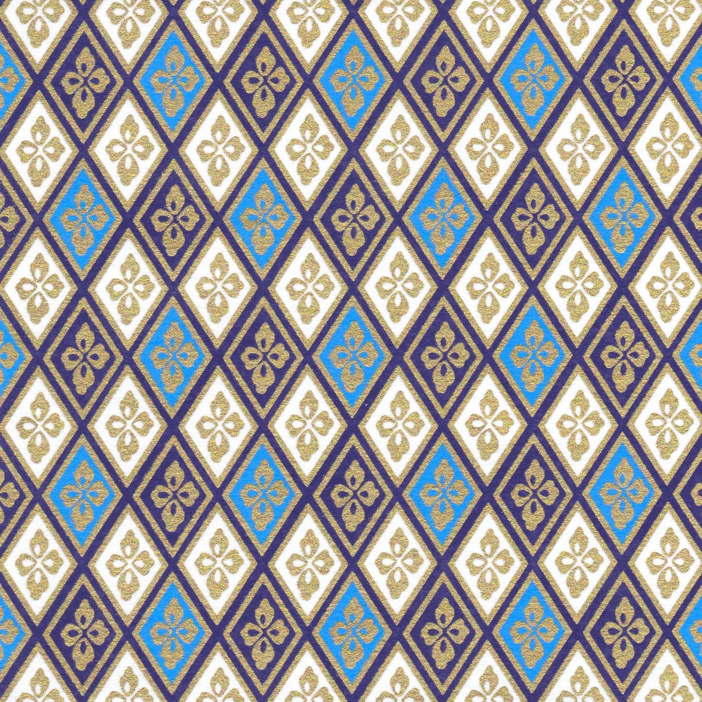 Pack of 20 Sheets 14x14cm Yuzen Washi Origami Paper HZ-073 - Blue Gold Diamond Flower - washi paper - Lavender Home London