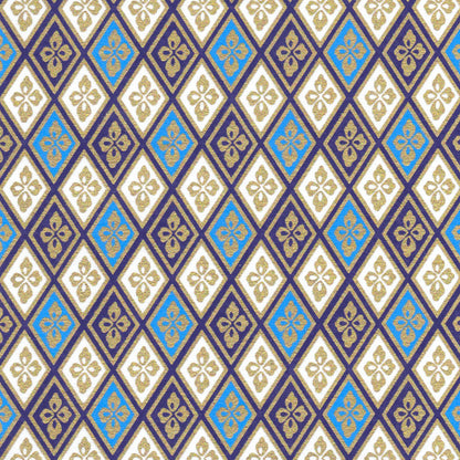 Pack of 20 Sheets 14x14cm Yuzen Washi Origami Paper HZ-073 - Blue Gold Diamond Flower - washi paper - Lavender Home London