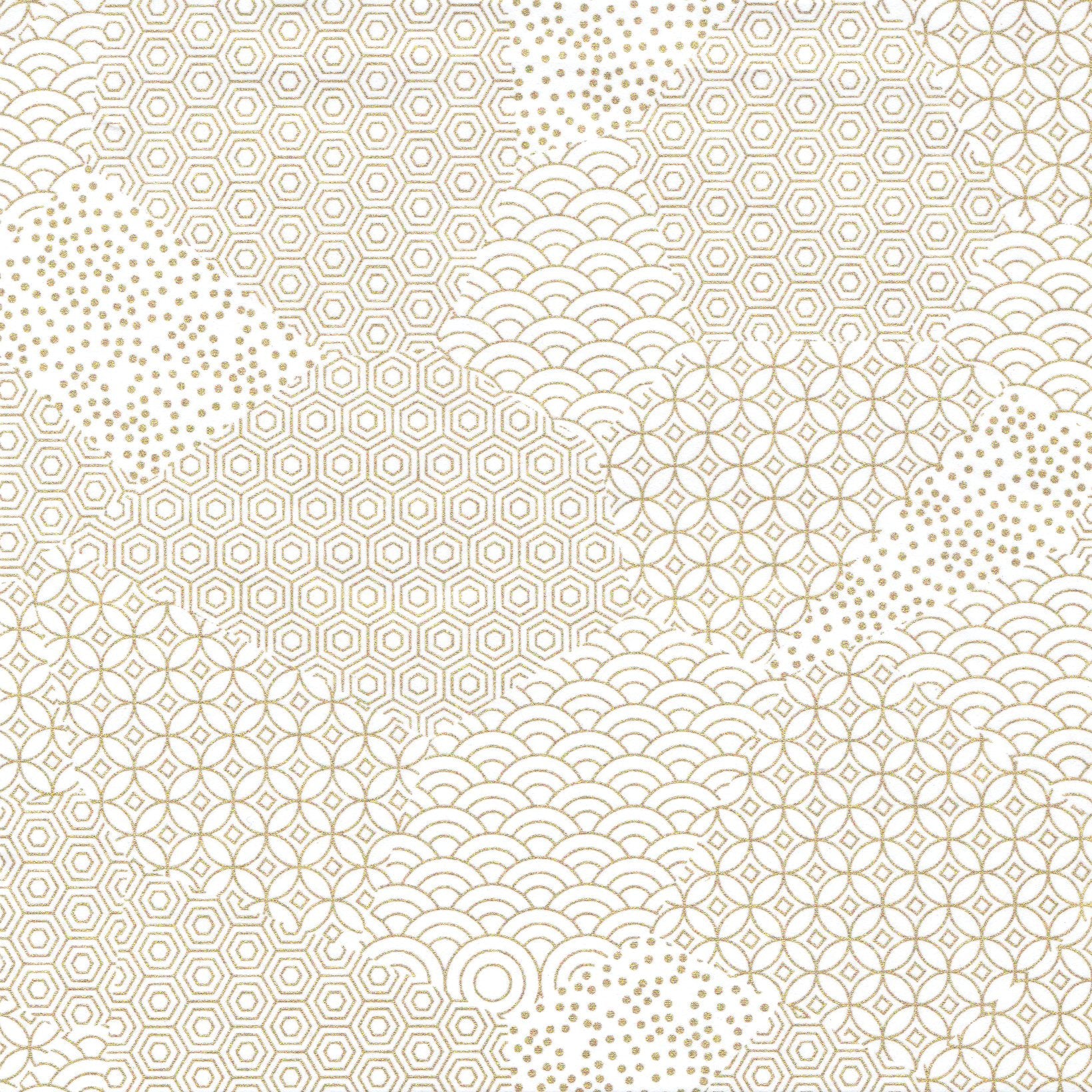Pack of 20 Sheets 14x14cm Yuzen Washi Origami Paper HZ-079 - White Gold Mixed Geometric Patterns - washi paper - Lavender Home London