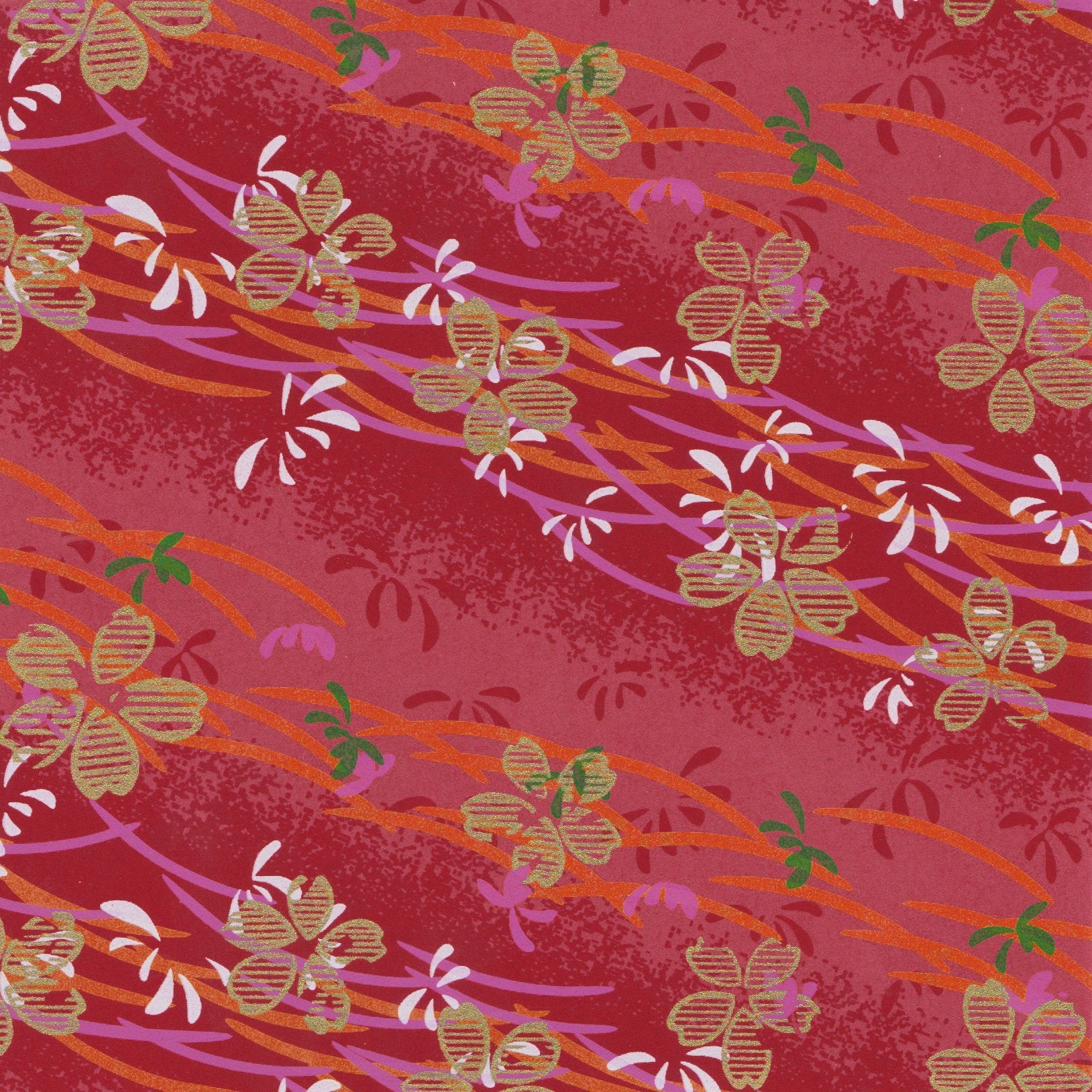 Pack of 20 Sheets 14x14cm Yuzen Washi Origami Paper HZ-083 - Gold Cherry Blossom Red - washi paper - Lavender Home London