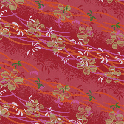 Pack of 20 Sheets 14x14cm Yuzen Washi Origami Paper HZ-083 - Gold Cherry Blossom Red - washi paper - Lavender Home London