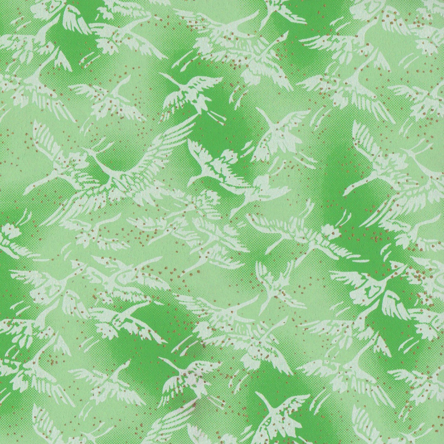 Pack of 20 Sheets 14x14cm Yuzen Washi Origami Paper HZ-090 - Cranes Fresh Green - washi paper - Lavender Home London