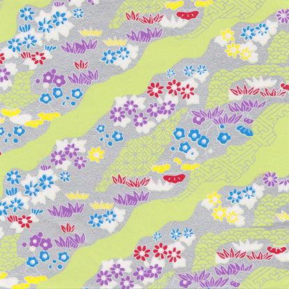 Pack of 20 Sheets 14x14cm Yuzen Washi Origami Paper HZ-098 - Silver Flower Field - washi paper - Lavender Home London