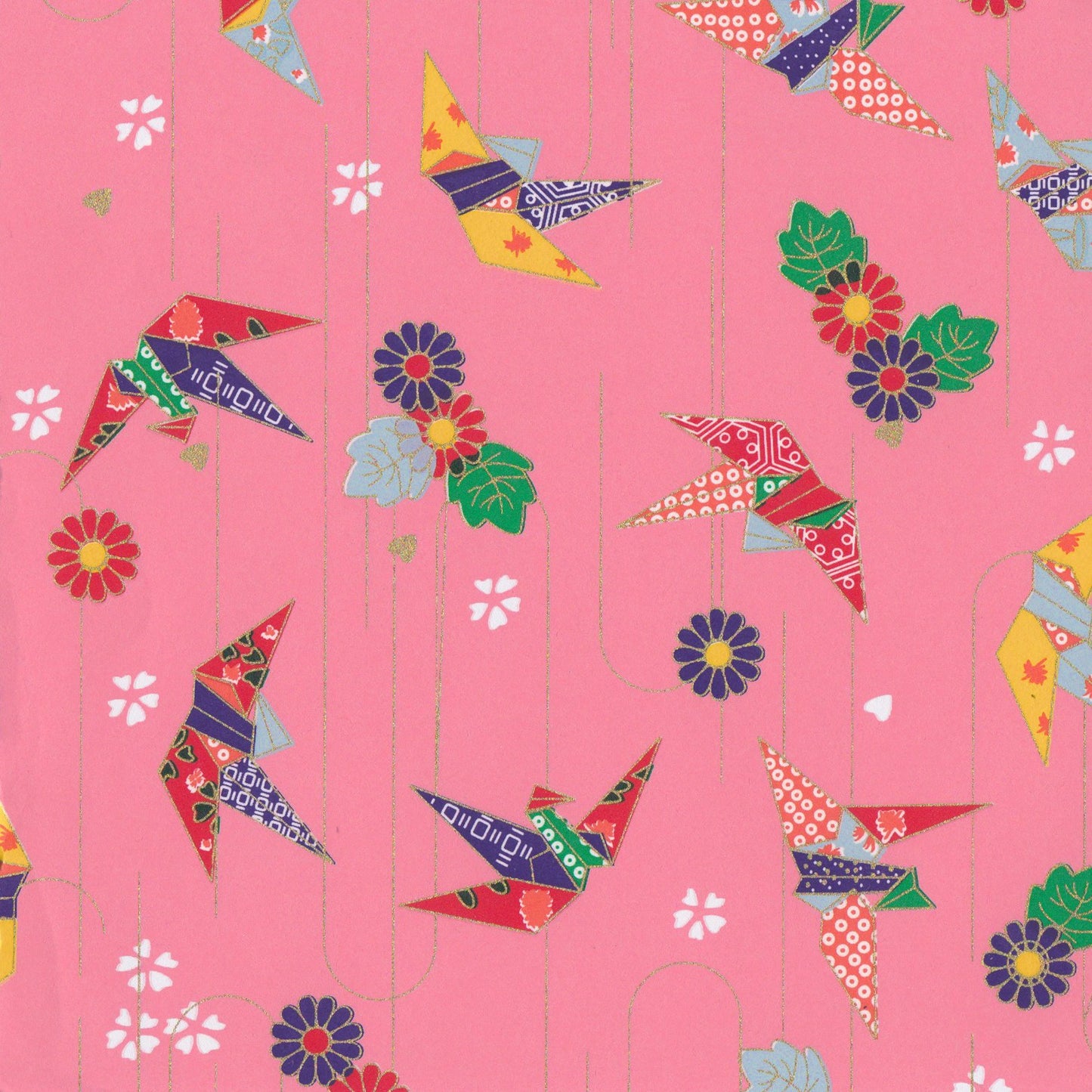 Pack of 20 Sheets 14x14cm Yuzen Washi Origami Paper HZ-102 - Origami Cranes Pink (L) - washi paper - Lavender Home London