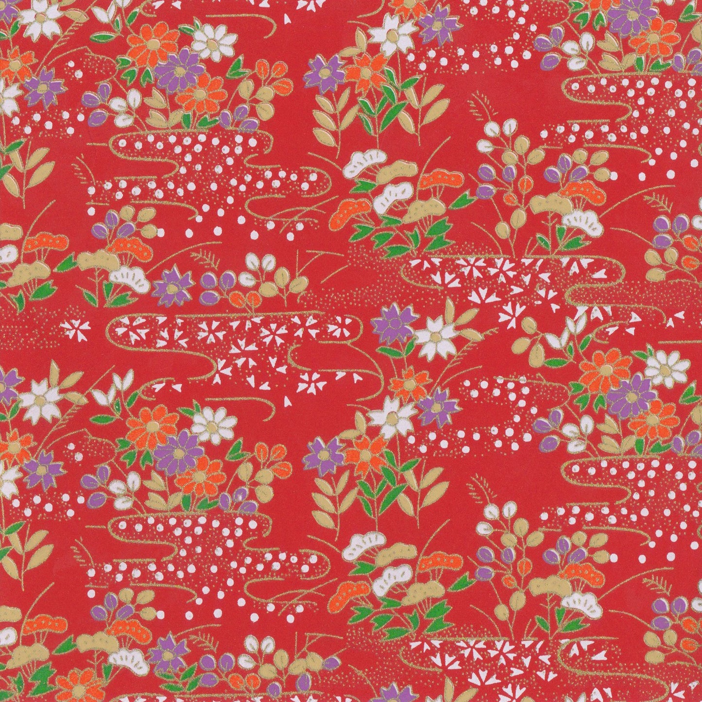 Pack of 20 Sheets 14x14cm Yuzen Washi Origami Paper HZ-104 - Red Flower Field - washi paper - Lavender Home London