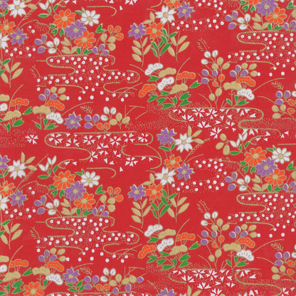 Pack of 20 Sheets 14x14cm Yuzen Washi Origami Paper HZ-104 - Red Flower Field - washi paper - Lavender Home London