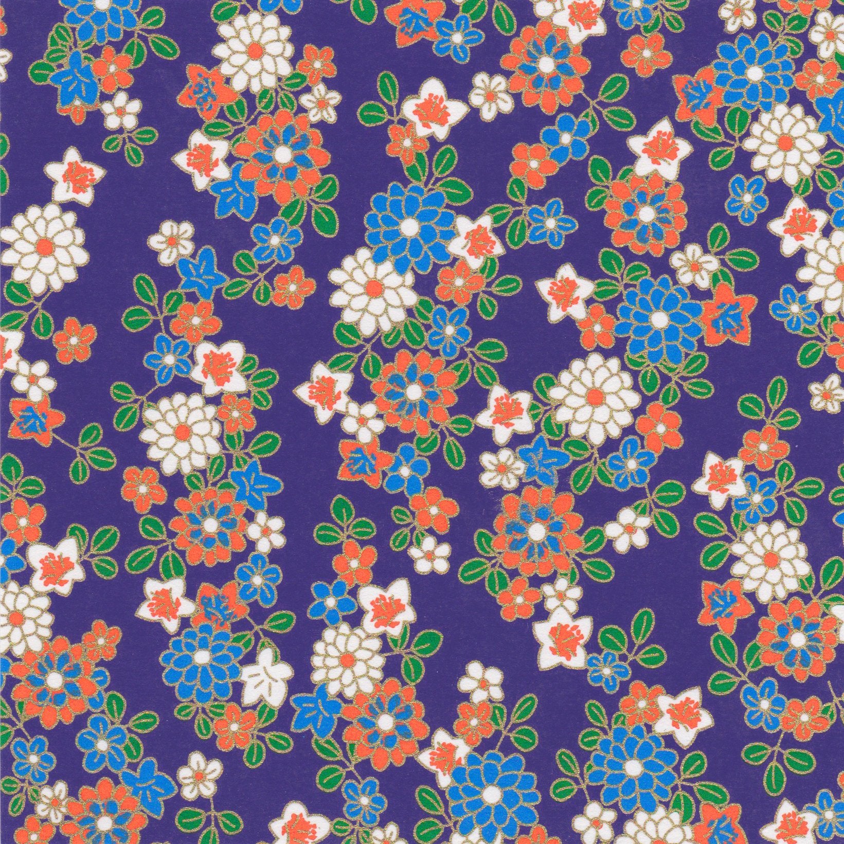 Pack of 20 Sheets 14x14cm Yuzen Washi Origami Paper HZ-117 -  Chrysanthemum & Bellflowers Purple - washi paper - Lavender Home London