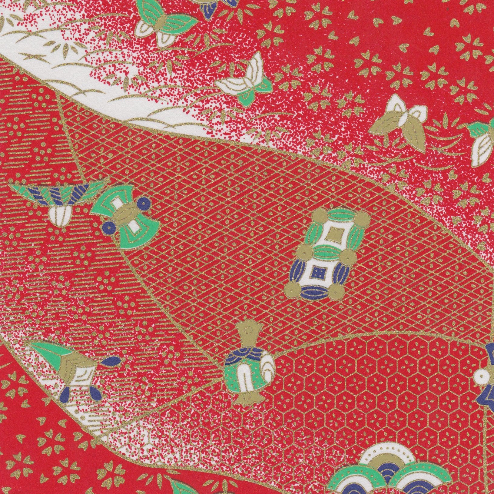 Pack of 20 Sheets 14x14cm Yuzen Washi Origami Paper HZ-127 - Butterflies & Mixed Geometric Red - washi paper - Lavender Home London