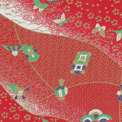 Pack of 20 Sheets 14x14cm Yuzen Washi Origami Paper HZ-127 - Butterflies & Mixed Geometric Red - washi paper - Lavender Home London